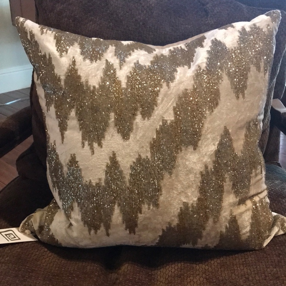 Callisto Home Velvet Beaded Decorative Square Accent Pillow